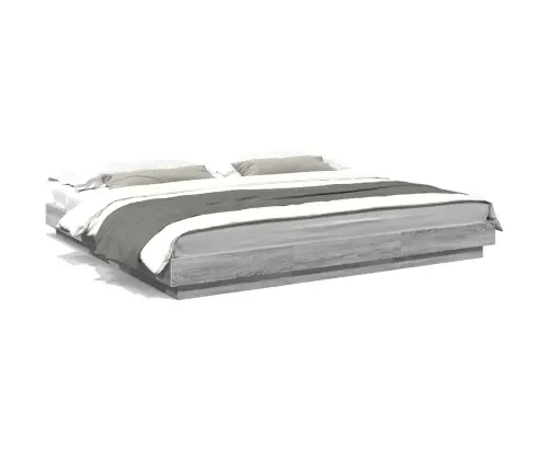 Gultas Rāmis Ar Led, Pelēka Ozola, 200X200Cm, Inženierijas Koks Vidaxl