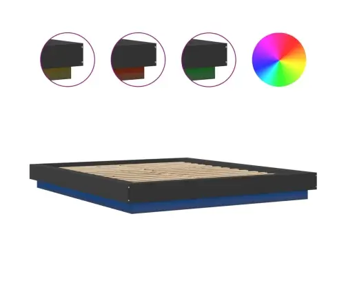 Lovos Rėmas Su Led, Juodas, 150X200cm Apdirbta Mediena