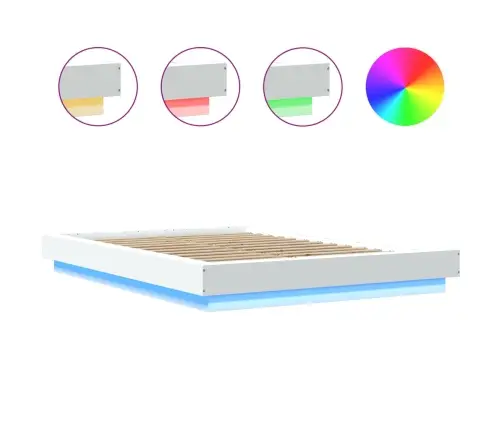 Voodiraam Led-Tuledega, Valge, 140X200 cm Tehispuit