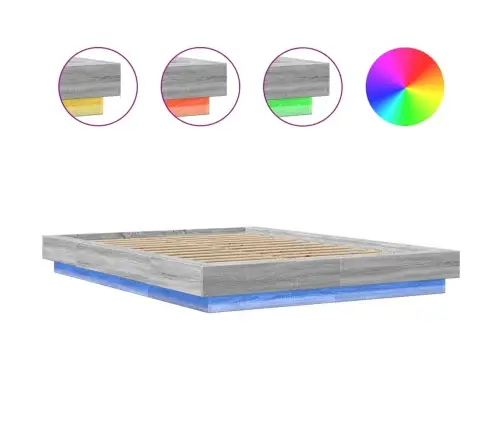 Gultas Rāmis Ar Led, Pelēka Ozola, 140X200Cm, Inženierijas Koks Vidaxl