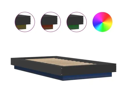 Gultas Rāmis Ar Led, Melns, 90X200 Cm, Inženierijas Koks Vidaxl