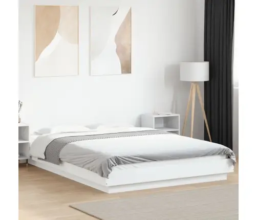 Gultas Rāmis Ar Led, Balts, 140X190 Cm, Inženierijas Koks Vidaxl