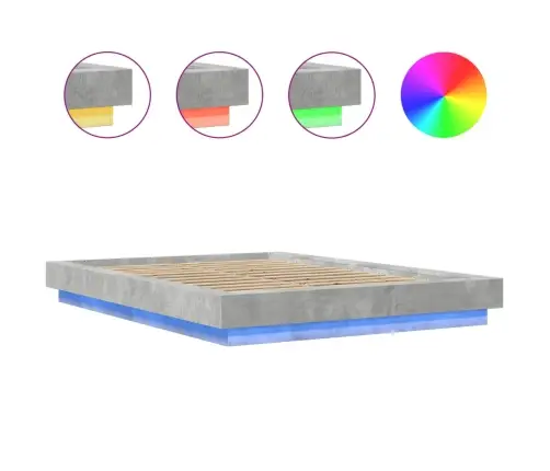 Gultas Rāmis Ar Led Betona Pelēks, 135X190Cm, Inženierijas Koks Vidaxl