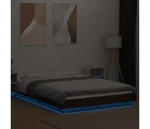 Gultas Rāmis Ar Led, Brūna Ozola, 135X190 Cm, Inženierijas Koks Vidaxl