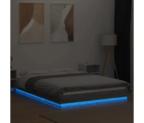 Gultas Rāmis Ar Led, Pelēka Ozola, 120X190Cm, Inženierijas Koks Vidaxl