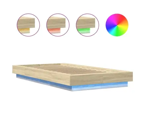 Gultas Rāmis Ar Led, Ozolkoka, 90X190 Cm, Inženierijas Koks Vidaxl