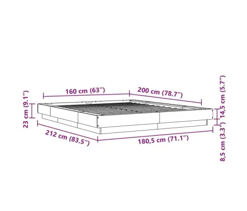 Lovos Rėmas, Sonoma Ąžuolo Spalvos, 160X200cm Apdirbta Mediena