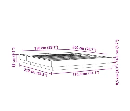 Gultas Rāmis, Ozolkoka Krāsā, 150X200 Cm, Inženierijas Koks Vidaxl