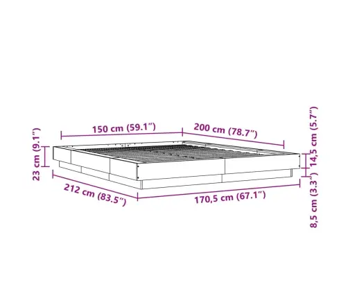 Gultas Rāmis, Pelēka Ozolkoka, 150X200 Cm, Inženierijas Koks Vidaxl