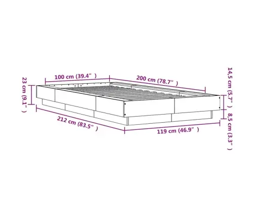 Gultas Rāmis, Melns, 100X200 Cm, Inženierijas Koks Vidaxl