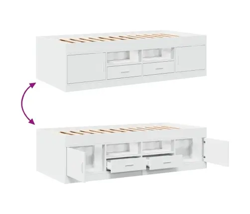 Gulta Ar Atvilktnēm, Bez Matrača, Balta, 100X200 Cm Vidaxl