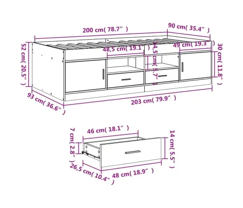 Gulta Ar Atvilktnēm, Bez Matrača, Balta, 90X200 Cm Vidaxl