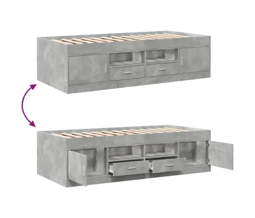 Gulta Ar Atvilktnēm, Bez Matrača, Betona Pelēka, 90X200 Cm Vidaxl