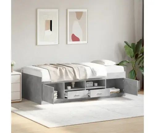 Gulta Ar Atvilktnēm, Bez Matrača, Betona Pelēka, 90X200 Cm Vidaxl