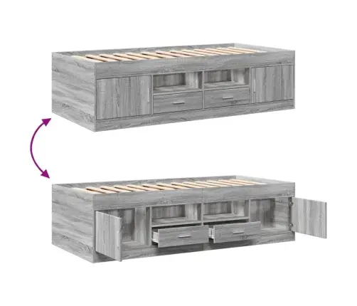 Gulta Ar Atvilktnēm, Bez Matrača, Pelēka, 90X200 Cm Vidaxl