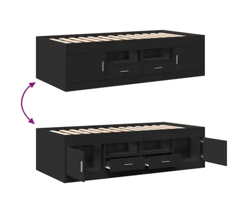 Gulta Ar Atvilktnēm, Bez Matrača, Melna, 75X190 Cm Vidaxl