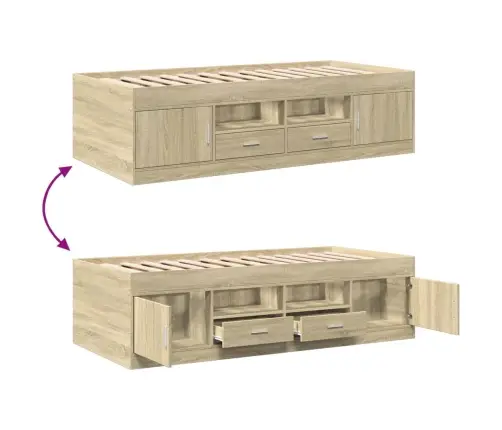 Sahtlitega Päevavoodi, Ilma Madratsita, Sonoma Tamm, 75X190 Cm