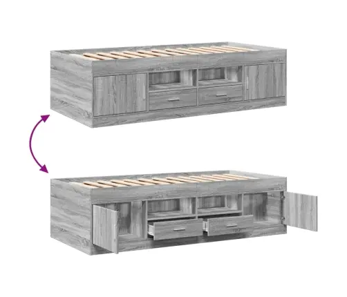Gulta Ar Atvilktnēm, Bez Matrača, Pelēka, 75X190 Cm Vidaxl