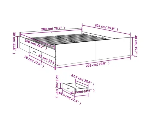 Gultas Rāmis Ar Atvilktnēm, Melns, 200X200Cm, Inženierijas Koks Vidaxl