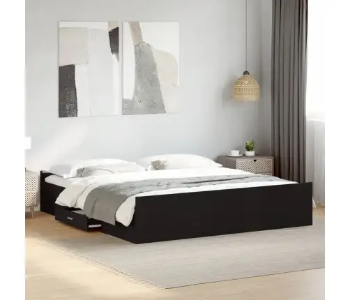 Gultas Rāmis Ar Atvilktnēm, Melns, 200X200Cm, Inženierijas Koks Vidaxl