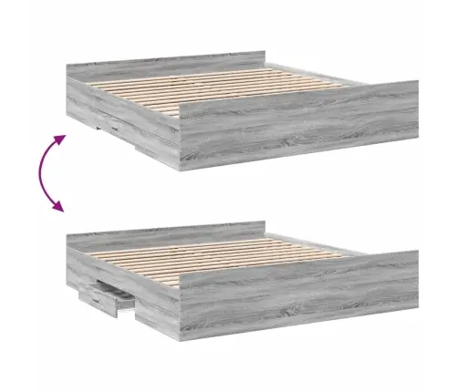 Lovos Rėmas Su Stalčiais, Pilkas Ąžuolo, 200X200cm Mediena