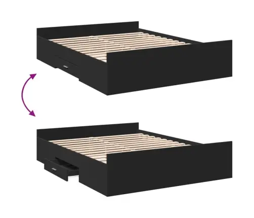 Gultas Rāmis Ar Atvilktnēm, Melns, 160X200Cm, Inženierijas Koks Vidaxl