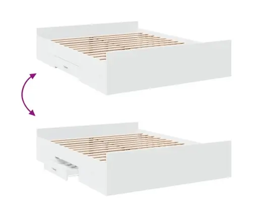 Lovos Rėmas Su Stalčiais, Baltas, 150X200cm Apdirbta Mediena