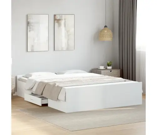 Lovos Rėmas Su Stalčiais, Baltas, 150X200cm Apdirbta Mediena
