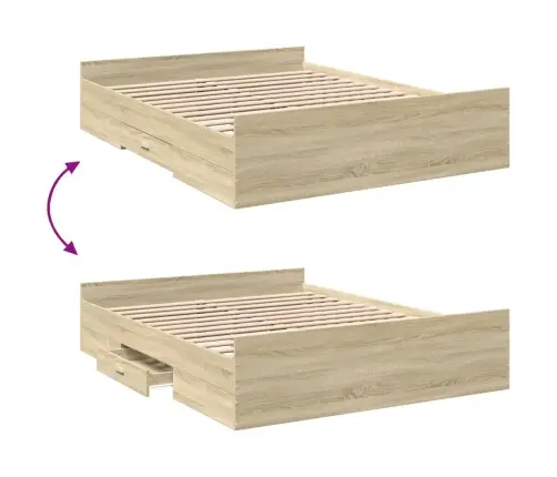 Gultas Rāmis Ar Atvilktnēm, Ozola, 150X200Cm, Inženierijas Koks Vidaxl