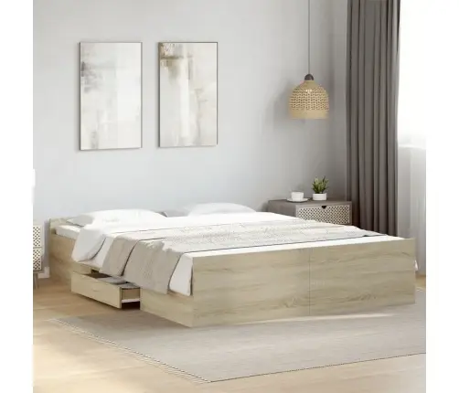 Gultas Rāmis Ar Atvilktnēm, Ozola, 150X200Cm, Inženierijas Koks Vidaxl