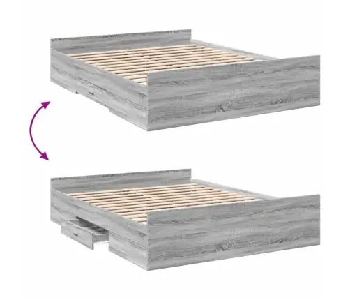 Gultas Rāmis Ar Atvilktnēm, Pelēks,150X200Cm, Inženierijas Koks Vidaxl