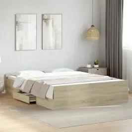 Lovos Rėmas Su Stalčiais, Ąžuolo, 140X200cm Apdirbta Mediena