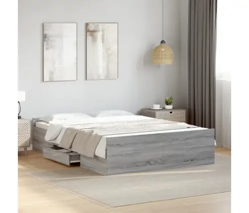 Gultas Rāmis Ar Atvilktnēm, Pelēka Ozola, 120X200 Cm Vidaxl