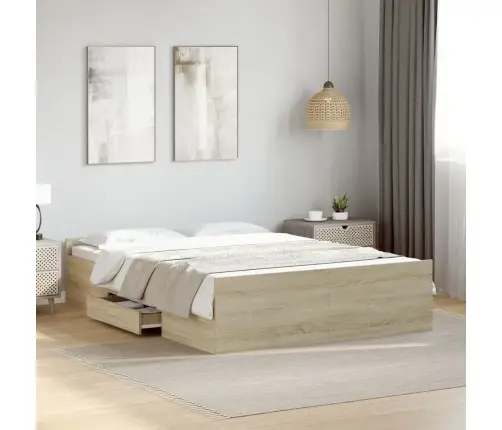 Gultas Rāmis Ar Atvilktnēm, Ozola, 140X190Cm, Inženierijas Koks Vidaxl