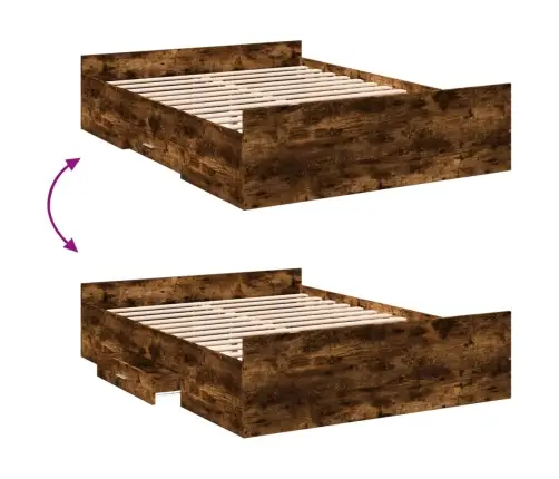 Voodiraam Sahtlitega, Suitsutatud Tamm, 120 X 200 cm Tehispuit