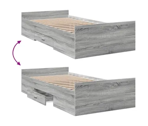 Gultas Rāmis Ar Atvilktnēm, Pelēka Ozola, 100X200 Cm Vidaxl