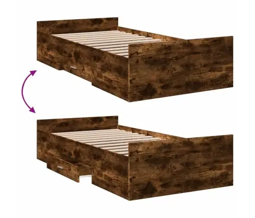 Gultas Rāmis Ar Atvilktnēm, Ozola, 90X200 Cm, Inženierijas Koks Vidaxl