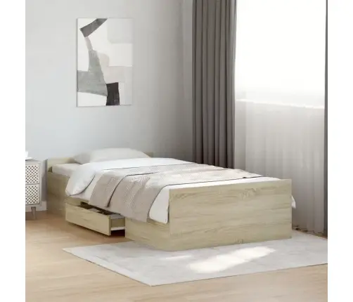 Gultas Rāmis Ar Atvilktnēm, Ozola, 90X190 Cm, Inženierijas Koks Vidaxl
