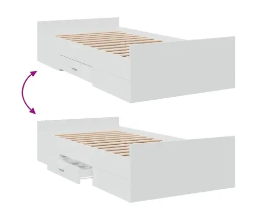 Sahtlitega Voodiraam, Ilma Madratsita, Valge, 75X190 Cm