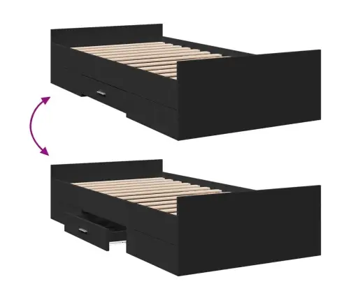 Lovos Rėmas Su Stalčiais, Juodas, 75X190cm Apdirbta Mediena