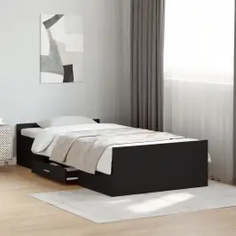 Gultas Rāmis Ar Atvilktnēm, Melns, 75X190 Cm, Inženierijas Koks Vidaxl