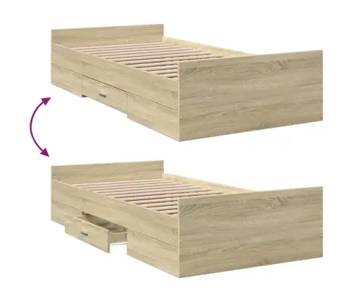 Lovos Rėmas Su Stalčiais, Ąžuolo, 75X190cm Apdirbta Mediena