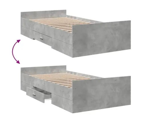 Gultas Rāmis Ar Atvilktnēm, Betona Pelēks, 75X190 Cm Vidaxl