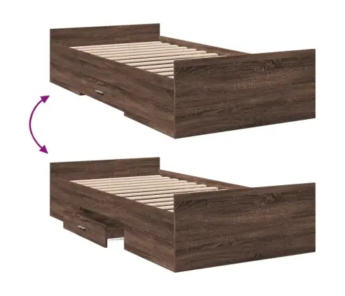 Gultas Rāmis Ar Atvilktnēm, Brūns, 75X190 Cm, Inženierijas Koks Vidaxl