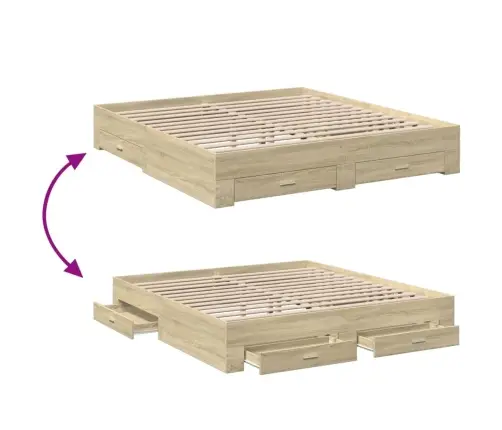 Gultas Rāmis Ar Atvilktnēm, Ozola, 200X200Cm, Inženierijas Koks Vidaxl