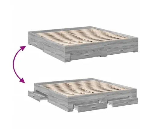 Gultas Rāmis Ar Atvilktnēm, Pelēka Ozola, 200X200 Cm Vidaxl