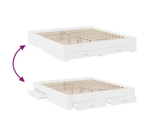 Lovos Rėmas Su Stalčiais, Baltas, 180X200cm Apdirbta Mediena