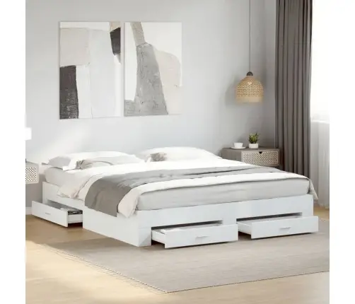 Lovos Rėmas Su Stalčiais, Baltas, 180X200cm Apdirbta Mediena