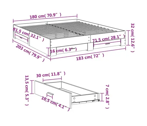 Gultas Rāmis Ar Atvilktnēm, Ozola, 180X200Cm, Inženierijas Koks Vidaxl