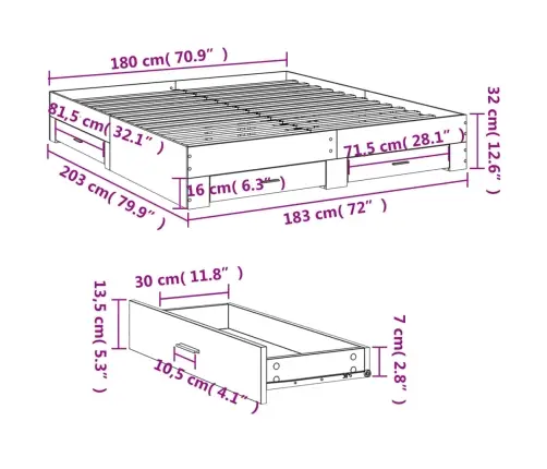 Voodiraam Sahtlitega, Betoonhall, 180 X 200 cm Tehispuit